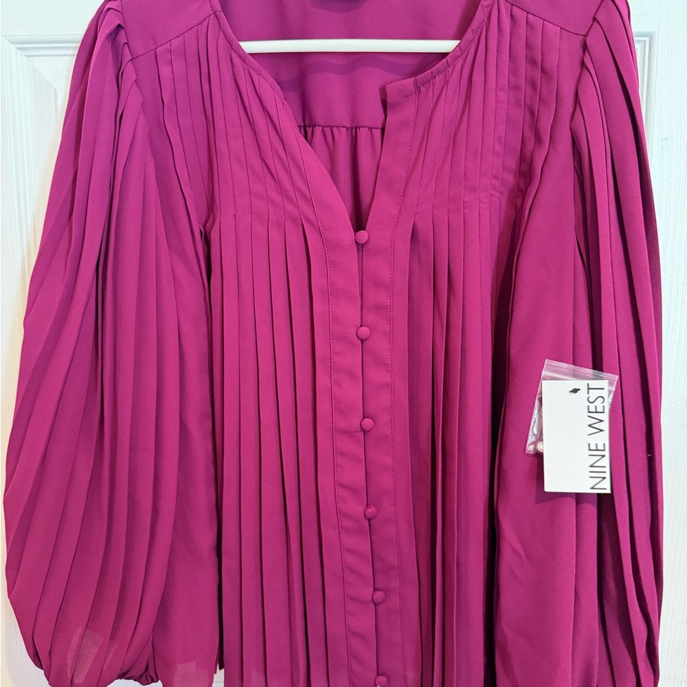 Nine West Fuchsia Pleated Blouse
